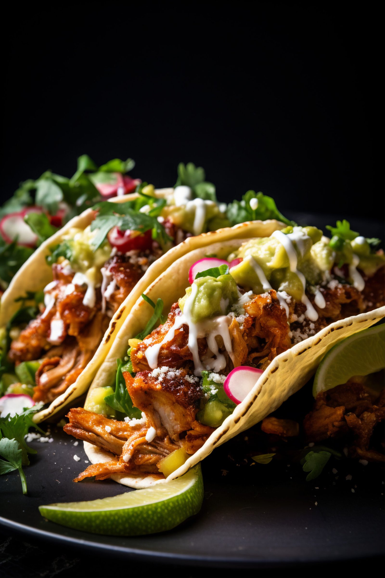 Freshly prepared tacos with crisp vegetables