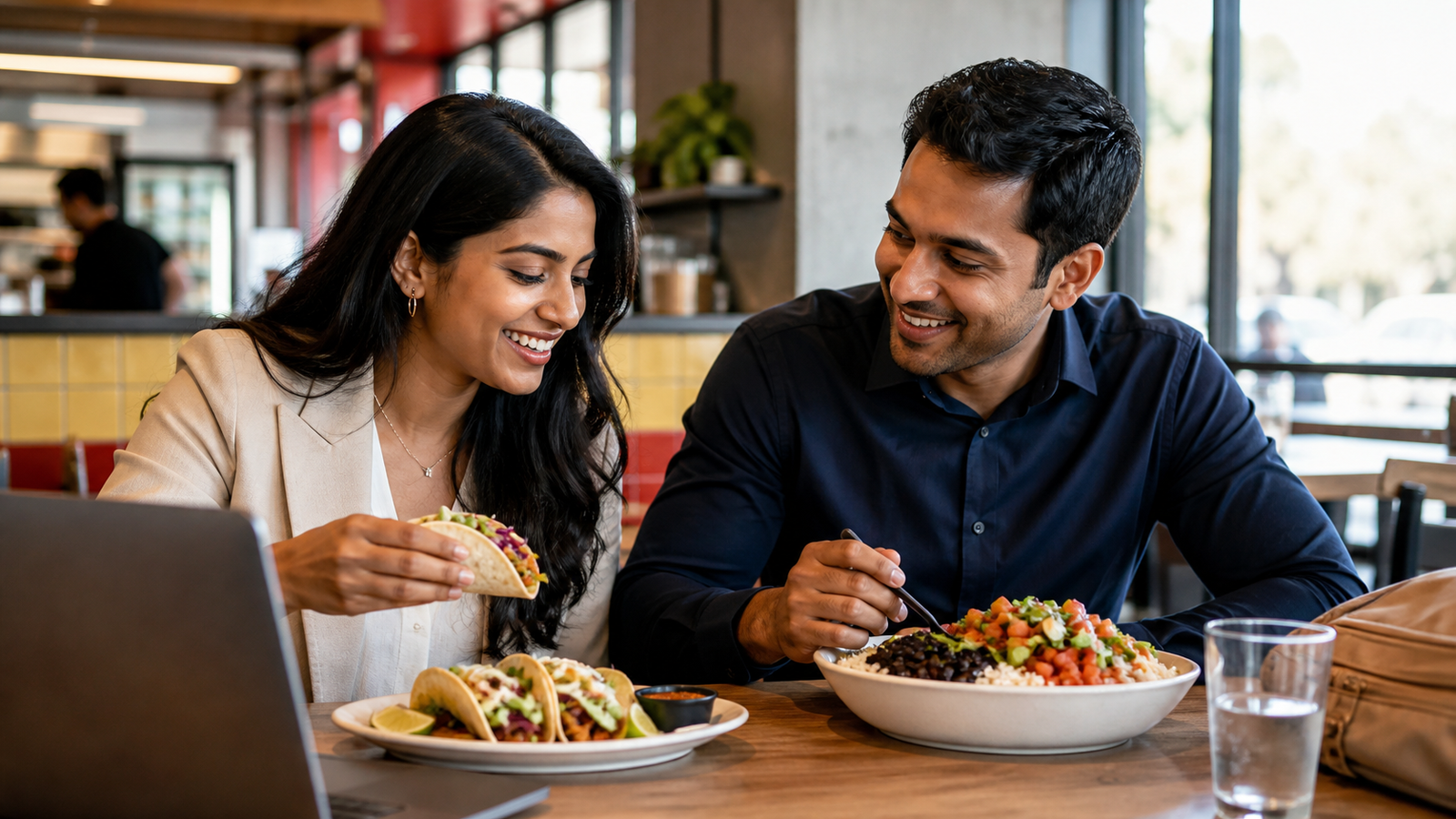 Indian professionals enjoying a California-Mexican lunch
